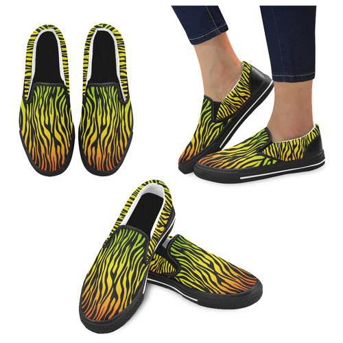 Zebra Stripes Pattern - Black Clear Women's Slip-on Canvas Shoes/Large Size (Model 019)