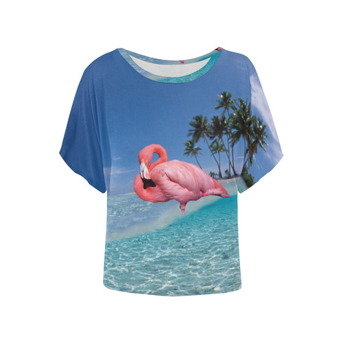 Flamingo and Palms Women's Batwing-Sleeved Blouse T shirt (Model T44)