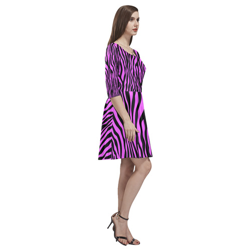 Zebra Stripes Pattern - Trend Colors Black Pink Tethys Half-Sleeve Skater Dress(Model D20)