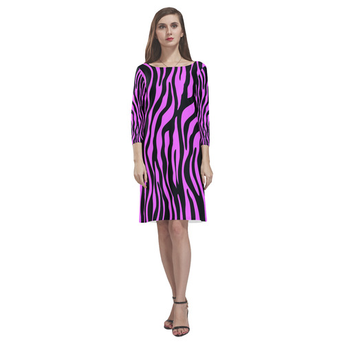 Zebra Stripes Pattern - Trend Colors Black Pink Rhea Loose Round Neck Dress(Model D22)