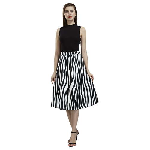 Zebra Stripes Pattern - Traditional Black White Aoede Crepe Skirt (Model D16)