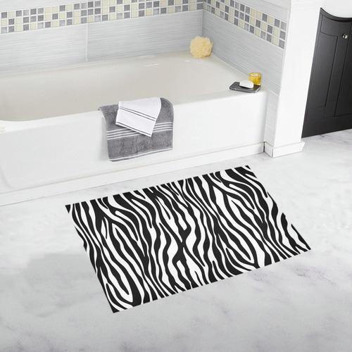 Zebra Stripes Pattern - Traditional Black White Bath Rug 20''x 32''