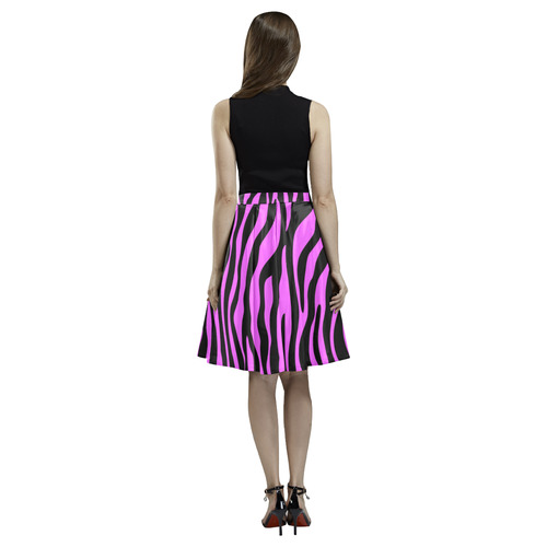 Zebra Stripes Pattern - Trend Colors Black Pink Melete Pleated Midi Skirt (Model D15)