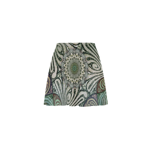 Labyrinth Mandala Blue Green Grey Mini Skating Skirt (Model D36)