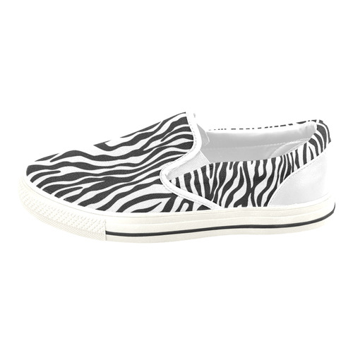 Zebra Stripes Pattern - Traditional Black White Women's Slip-on Canvas Shoes/Large Size (Model 019)