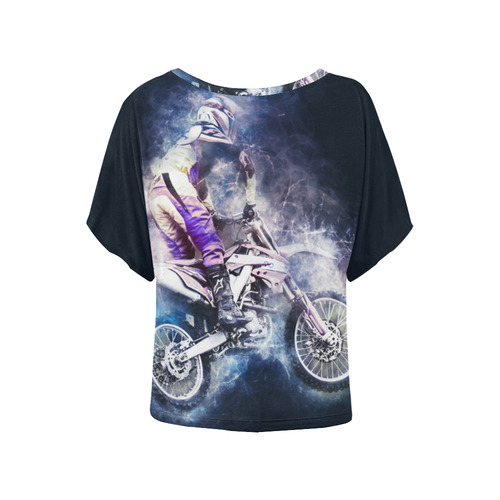 Motocross Motorcycle Motorbike Women's Batwing-Sleeved Blouse T shirt (Model T44)