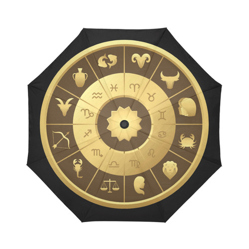 Black Gold Zodiac Astrology Circle Auto-Foldable Umbrella (Model U04)