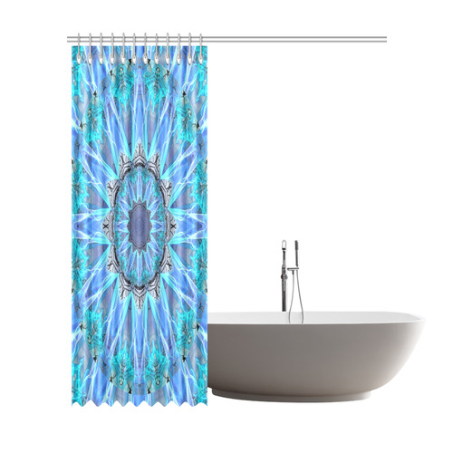 Sapphire Ice Flame, Cyan Blue Crystal Wheel Shower Curtain 72"x84"