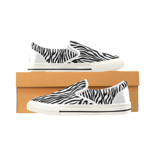 Zebra Stripes Pattern - Traditional Black White Women's Slip-on Canvas Shoes/Large Size (Model 019)