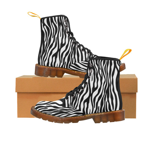 Zebra Stripes Pattern - Traditional Colors Black W Martin Boots For Women Model 1203H