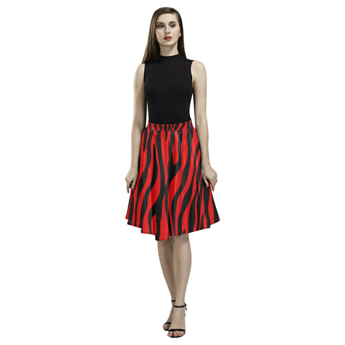 Zebra Stripes Pattern - Black Clear Melete Pleated Midi Skirt (Model D15)