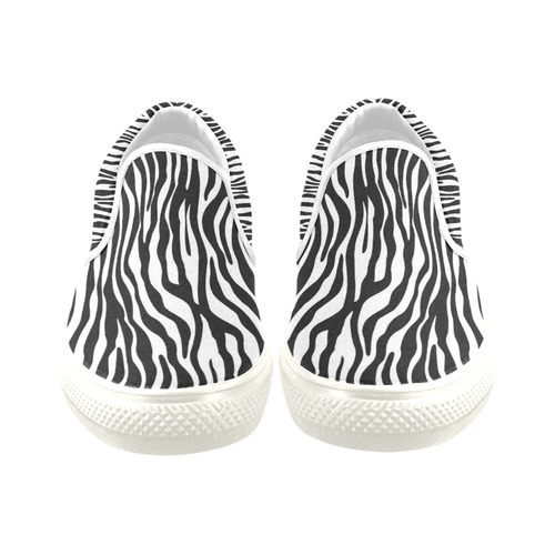 Zebra Stripes Pattern - Traditional Black White Women's Slip-on Canvas Shoes/Large Size (Model 019)