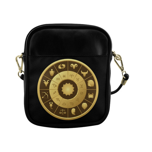 Black Gold Zodiac Astrology Circle Sling Bag (Model 1627)