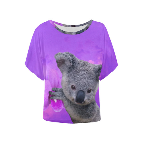Koala and Orchid Women's Batwing-Sleeved Blouse T shirt (Model T44)