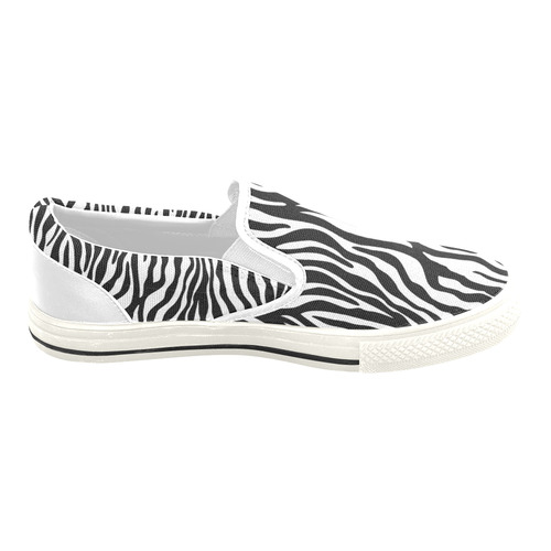 Zebra Stripes Pattern - Traditional Black White Women's Slip-on Canvas Shoes/Large Size (Model 019)