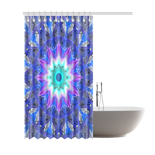 Blue Ice Merry Aqua Violet Foliage Flowers Zen Shower Curtain 72"x84"