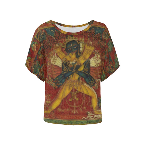 Buddhist Deity Kalachakra Women's Batwing-Sleeved Blouse T shirt (Model T44)