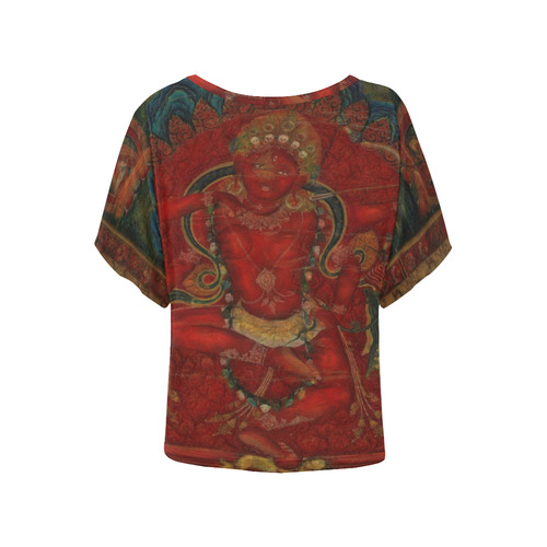 Kurukulla From Tibetan Buddhism Women's Batwing-Sleeved Blouse T shirt (Model T44)