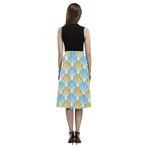 feather pattern,aqua golden by JamColors Aoede Crepe Skirt (Model D16)