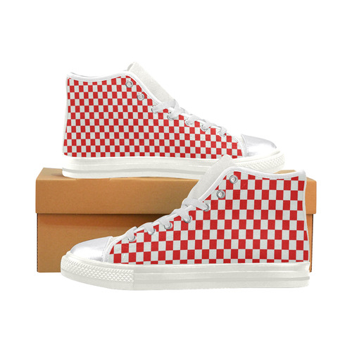 Bright Red Gingham Women's Classic High Top Canvas Shoes (Model 017)