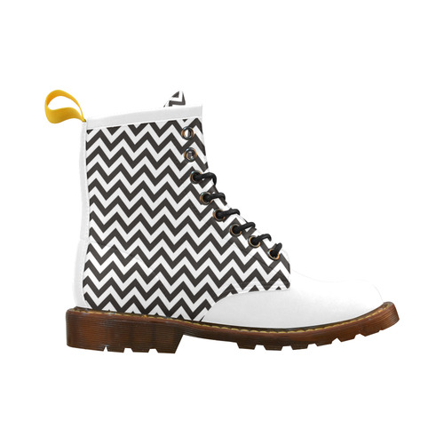 HIPSTER zigzag chevron pattern black & white High Grade PU Leather Martin Boots For Men Model 402H