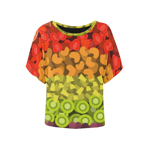 Red Green Yeelow Fruit Pattern Kiwi Grapes Women's Batwing-Sleeved Blouse T shirt (Model T44)