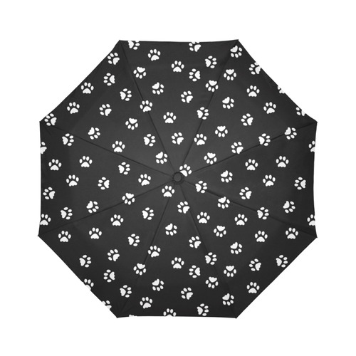 Footprints CAT white on black background Auto-Foldable Umbrella (Model U04)