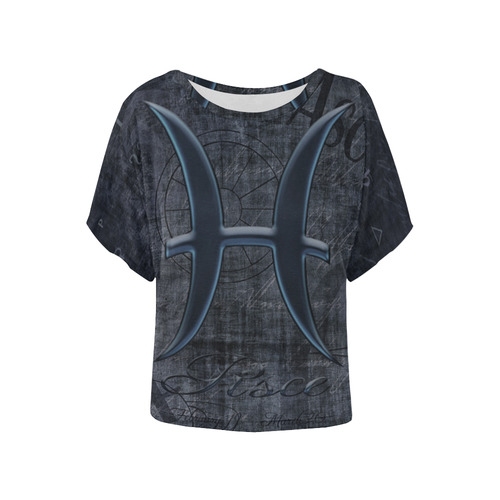 Astrology Zodiac Sign Pisce in Grunge Style Women's Batwing-Sleeved Blouse T shirt (Model T44)