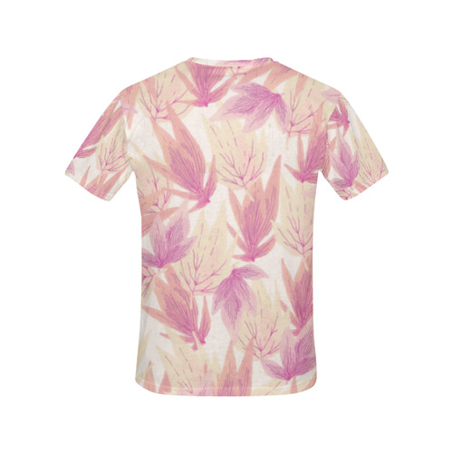 Watercolor Floral Leaf Pattern- All Over Print T-Shirt for Women (USA Size) (Model T40)