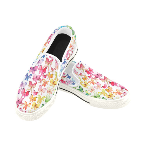 Rainbow Butterflies Women's Slip-on Canvas Shoes/Large Size (Model 019)