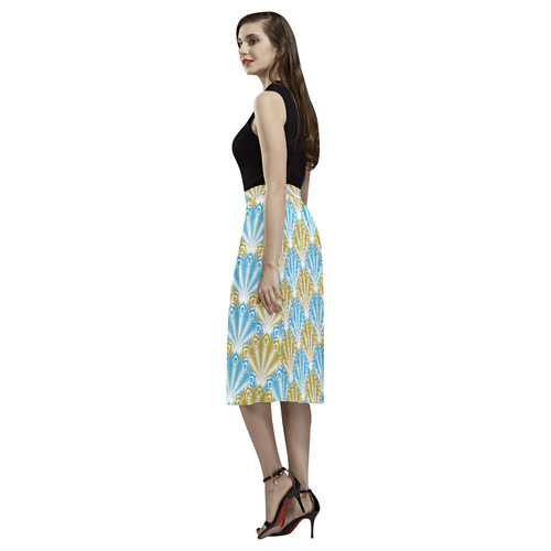 feather pattern,aqua golden by JamColors Aoede Crepe Skirt (Model D16)
