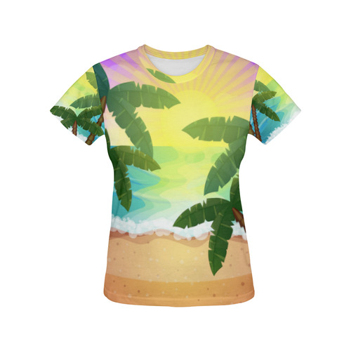 Tropical Sunset Palm Trees Beach All Over Print T-Shirt for Women (USA Size) (Model T40)