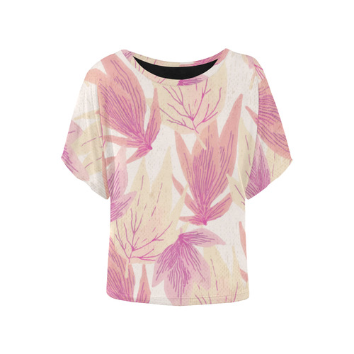 Watercolor Floral Leaf Pattern- Women's Batwing-Sleeved Blouse T shirt (Model T44)