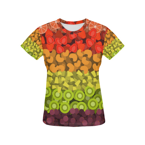 Red Green Yeelow Fruit Pattern Kiwi Grapes All Over Print T-Shirt for Women (USA Size) (Model T40)