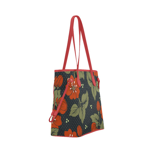 Vintage Red Floral Pattern Clover Canvas Tote Bag (Model 1661)