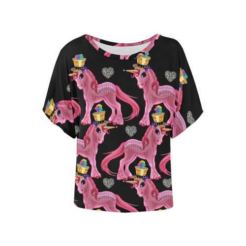 unicorn army Women's Batwing-Sleeved Blouse T shirt (Model T44)