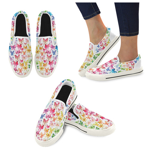 Rainbow Butterflies Women's Slip-on Canvas Shoes/Large Size (Model 019)