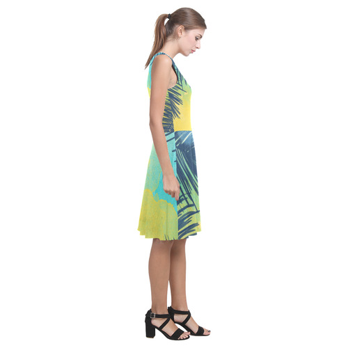 Palm Trees Tropical Watercolor Atalanta Casual Sundress(Model D04)