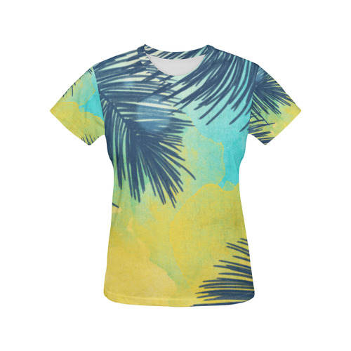 Palm Trees Tropical Watercolor All Over Print T-Shirt for Women (USA Size) (Model T40)