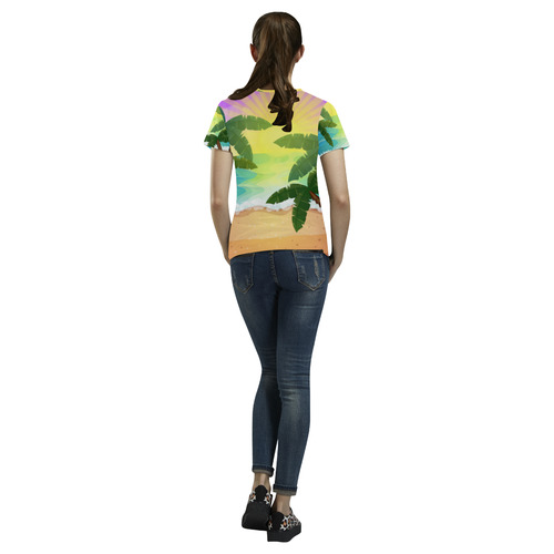 Tropical Sunset Palm Trees Beach All Over Print T-Shirt for Women (USA Size) (Model T40)