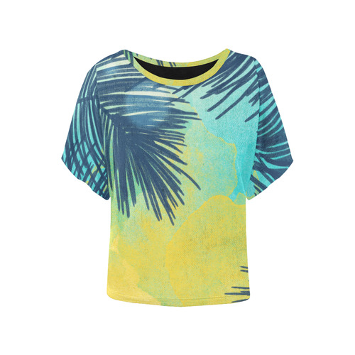 Palm Trees Tropical Watercolor Women's Batwing-Sleeved Blouse T shirt (Model T44)