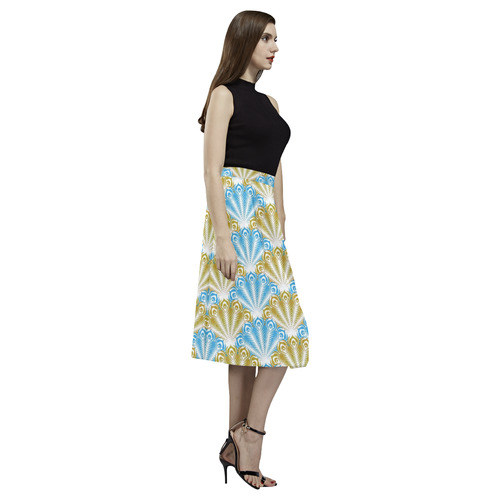 feather pattern,aqua golden by JamColors Aoede Crepe Skirt (Model D16)