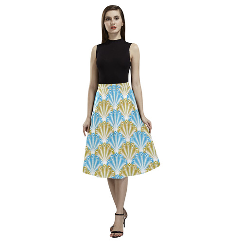 feather pattern,aqua golden by JamColors Aoede Crepe Skirt (Model D16)