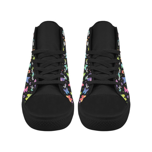 Colorful Butterflies Black Edition Aquila High Top Microfiber Leather Women's Shoes (Model 032)