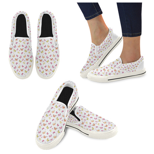 Watercolor Butterflies Women's Slip-on Canvas Shoes/Large Size (Model 019)