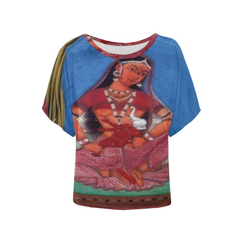 Deity Parvati with her Son Ganesha Women's Batwing-Sleeved Blouse T shirt (Model T44)