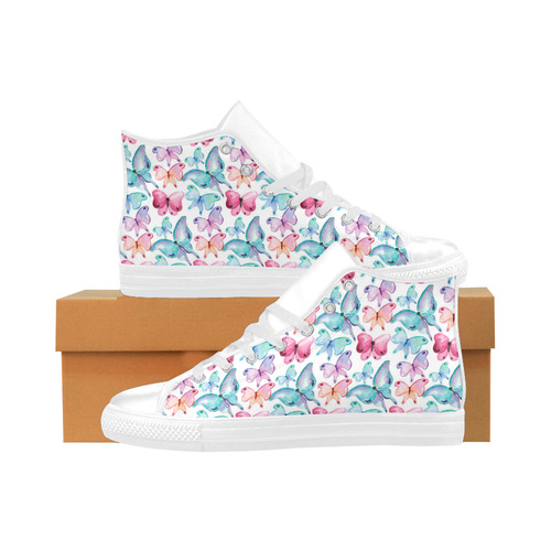 Watercolor Colorful Butterflies Aquila High Top Microfiber Leather Women's Shoes/Large Size (Model 032)