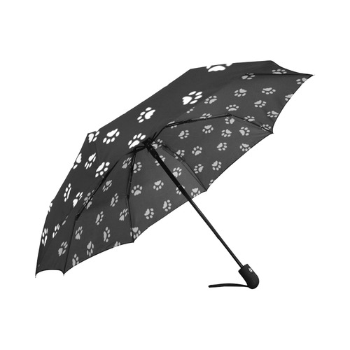 Footprints CAT white on black background Auto-Foldable Umbrella (Model U04)