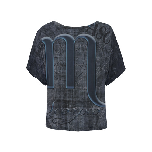 Astrology Zodiac Sign Scorpio in Grunge Style Women's Batwing-Sleeved Blouse T shirt (Model T44)
