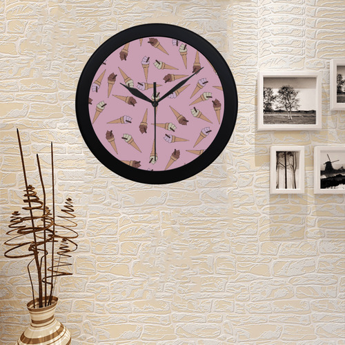 Pink Fun Ice Cream Pattern Circular Plastic Wall clock